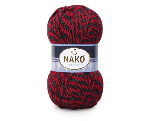 Пряжа Nako Sport Wool 21343 (Kрасный-Черно Mулине)
